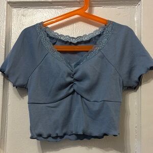 SHEIN Blue Lace Trim Kids Tee